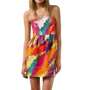 SHOSHANNA Silk-Blend Multicolor Abstract Splash Print Strapless Tulip Dress - XS